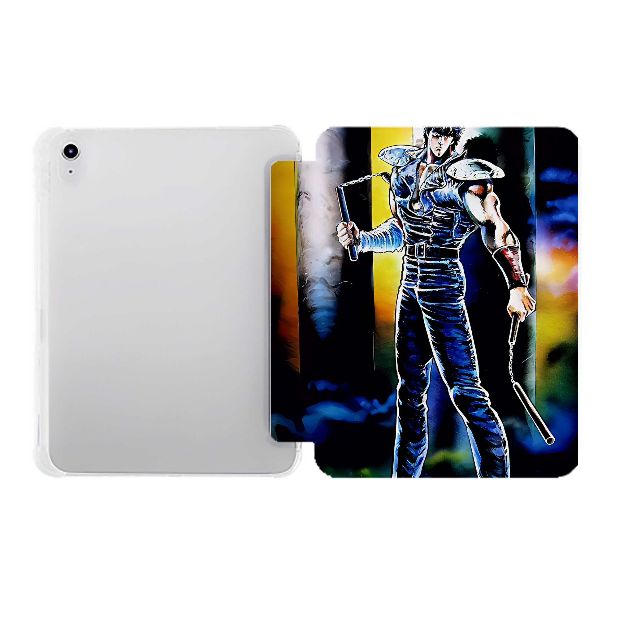 （画像用） 北斗の拳 Fist of the North Star IPad ケース ペン収納付き 三つ折りスタンド PUレザー×シリコン 対応機種9.5/10.5/10.9インチ